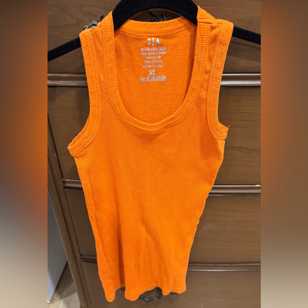 Orange Ribbed Sleeveless Tank Top